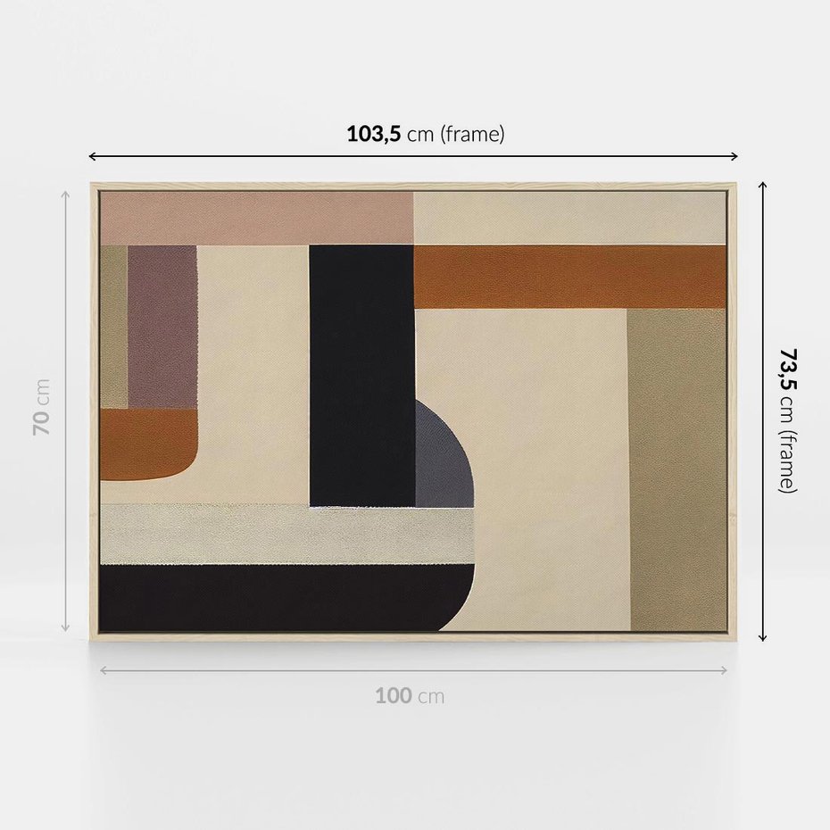 Obraz w ramie 100x70 - Nowoczesne Brązy - geometryszne pasy, nowoczesny styl - rama drewno