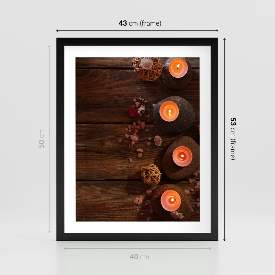 Plakat w ramie 40x50 - Relaksujące spa z pochodniami - spa, świece - rama czarna