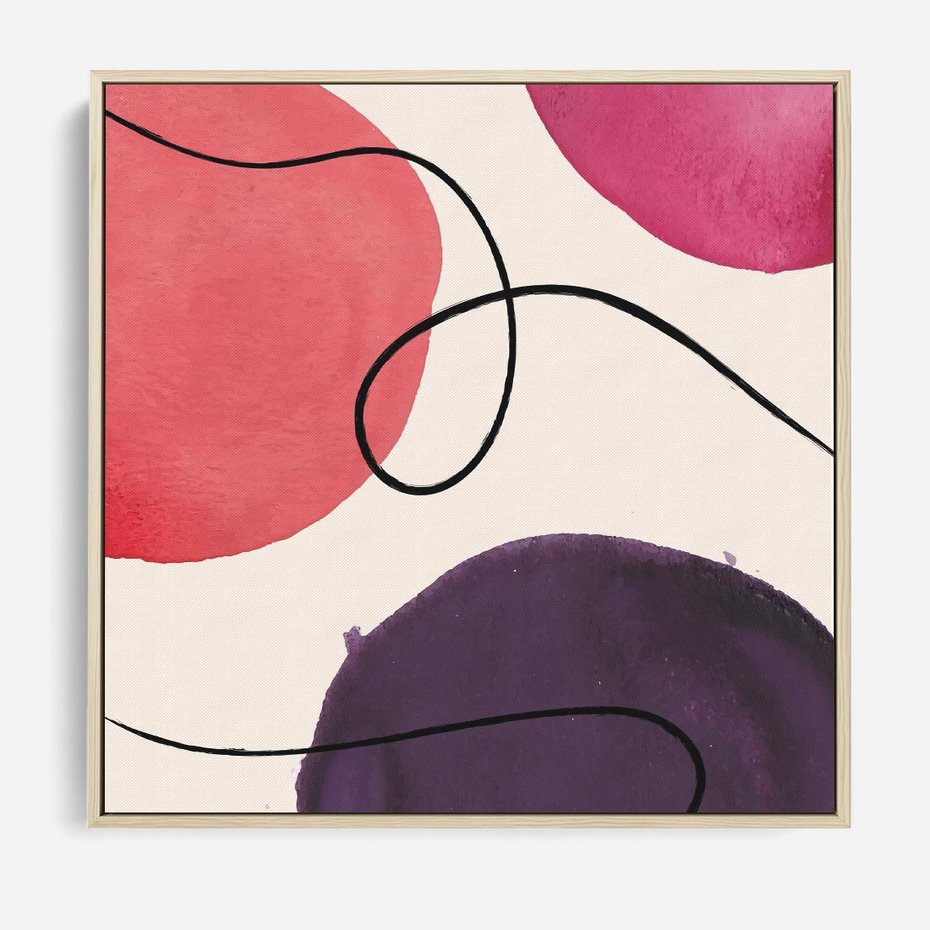 Obraz w ramie 50x50 - Migoczące Echo - abstrakcyjne akwarelowe plamy, nieregularne linie - rama drewno