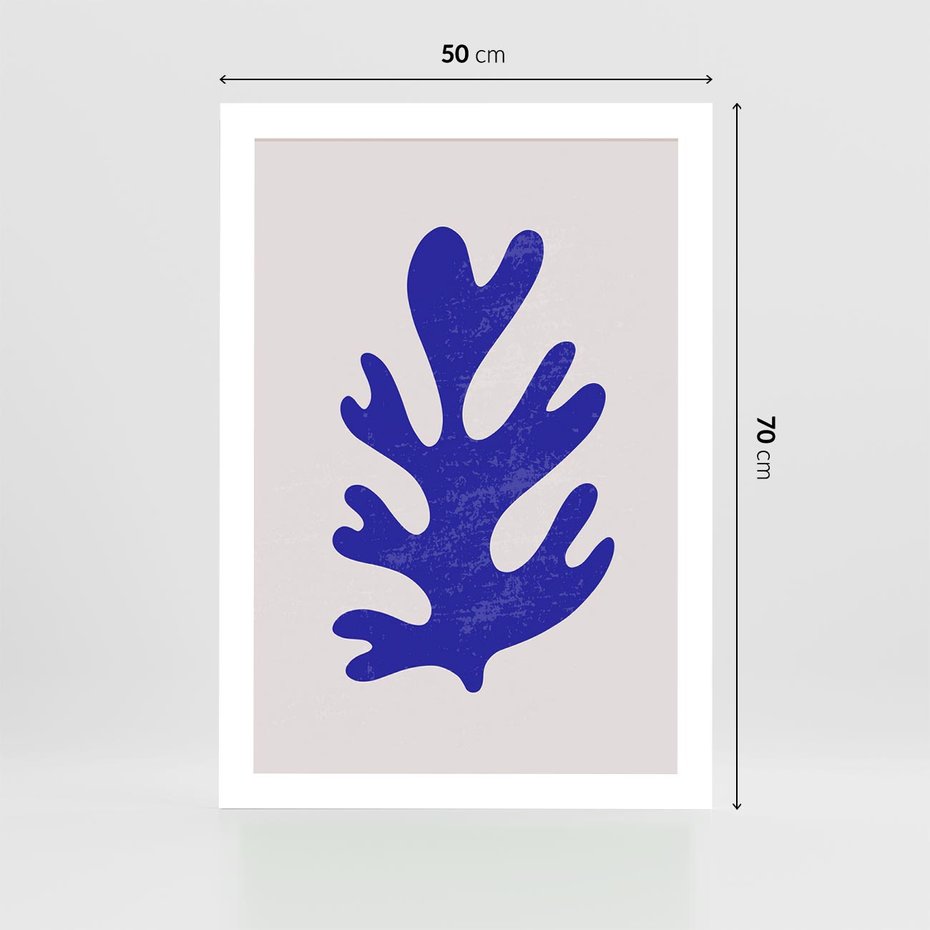 Plakat bez ramy 50x70 - Przenikająca Struktura - boho plakat, niebieski liść w intensywnym kolorze