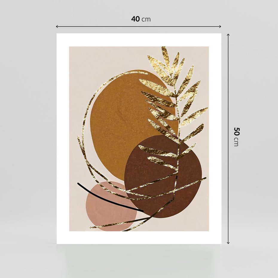 Plakat bez ramy 40x50 - Taniec Przenikających Odbić - abstrakcyjny obraz, złote liście palmy