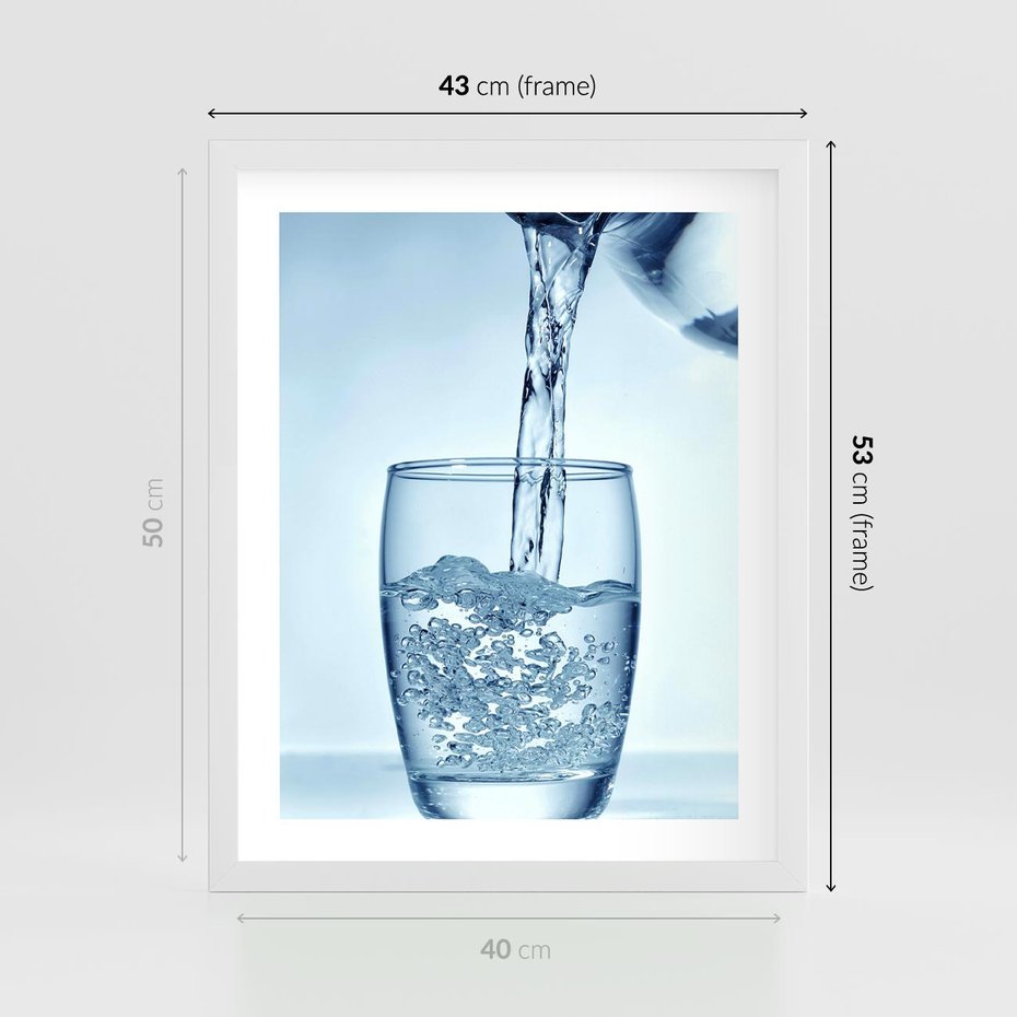 Plakat w ramie 40x50 - Chłodząca szklanka wody - szklanka, wody - rama biała