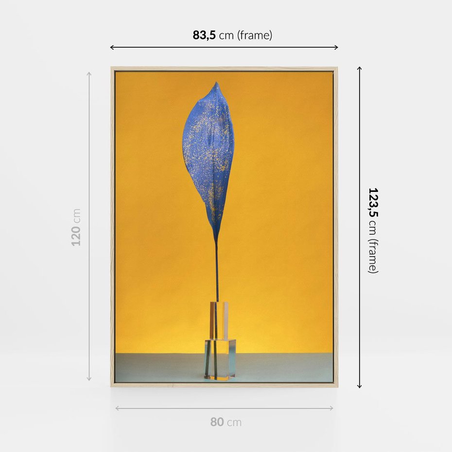 Obraz w ramie 80x120 - Niebiańskie liście - liść, liście - rama drewno