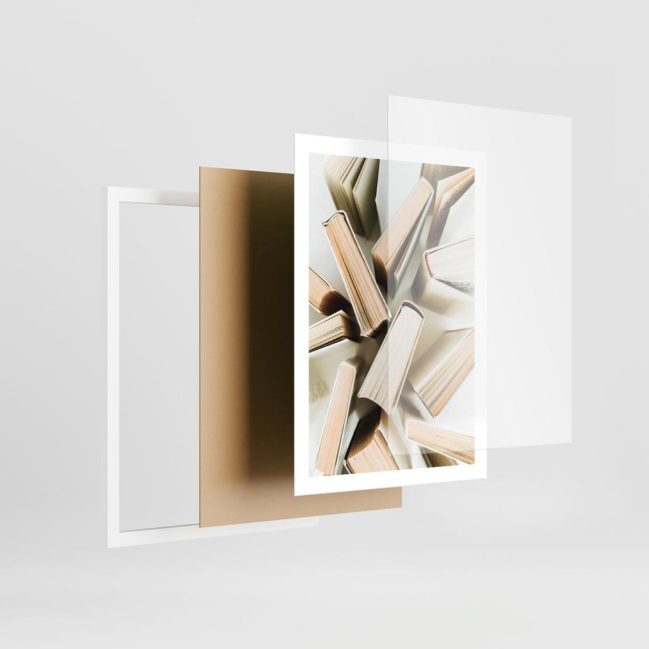 Plakat w ramie 50x70 - Odcienie Wiedzy - książki, ujęcie z góry - rama biała