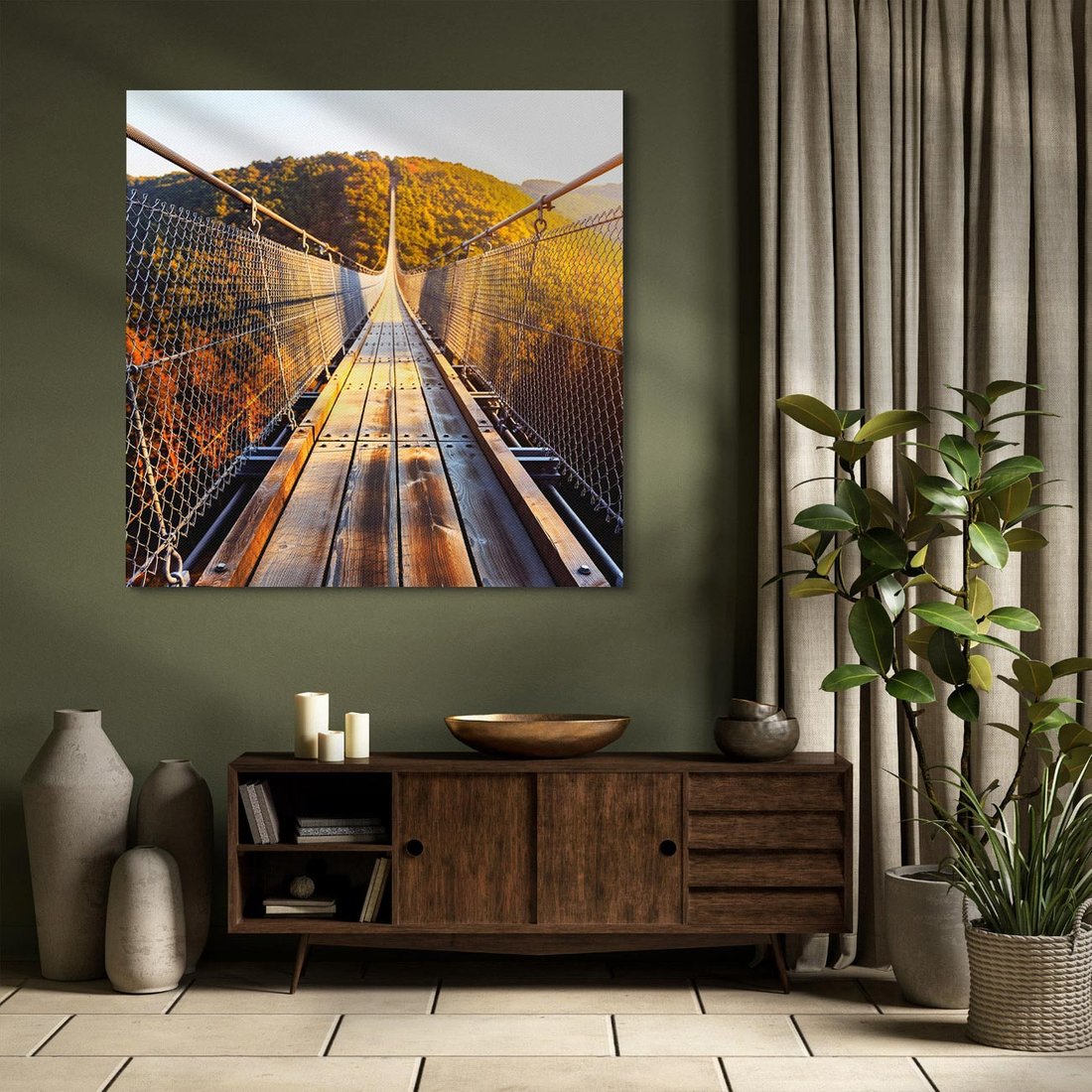 Obraz na płótnie 70x70 - Drewniany most w górach - most, drewniany