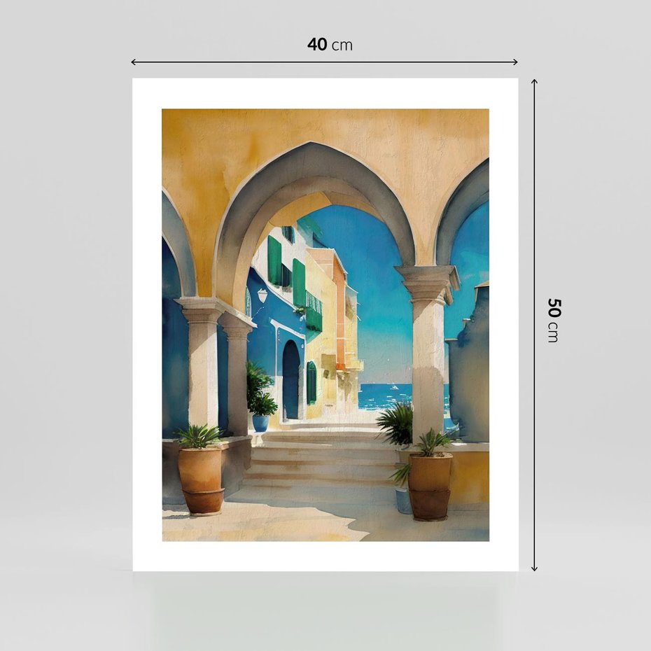 Plakat bez ramy 40x50 - Nadmorskie Łuki - akwarela, śródziemnomorski klimat