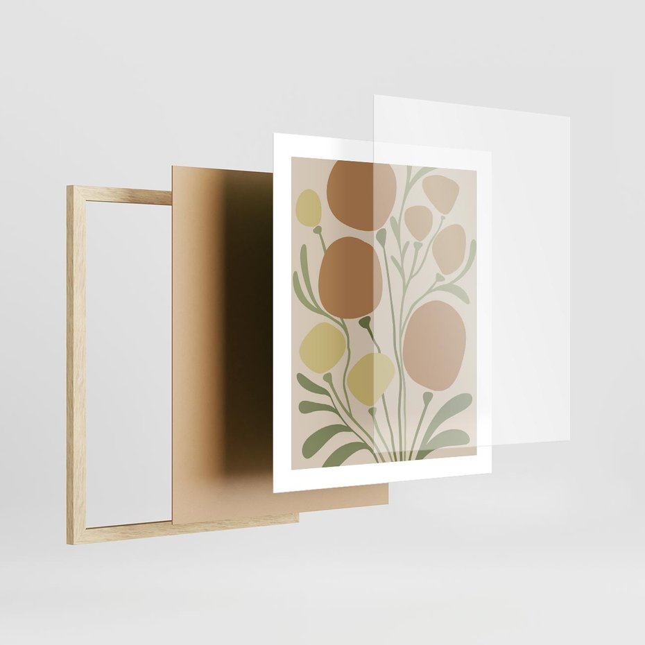 Plakat w ramie 40x50 - Uspokojenie Wśród Roślin - nowoczesny plakat, roślinność - rama drewno