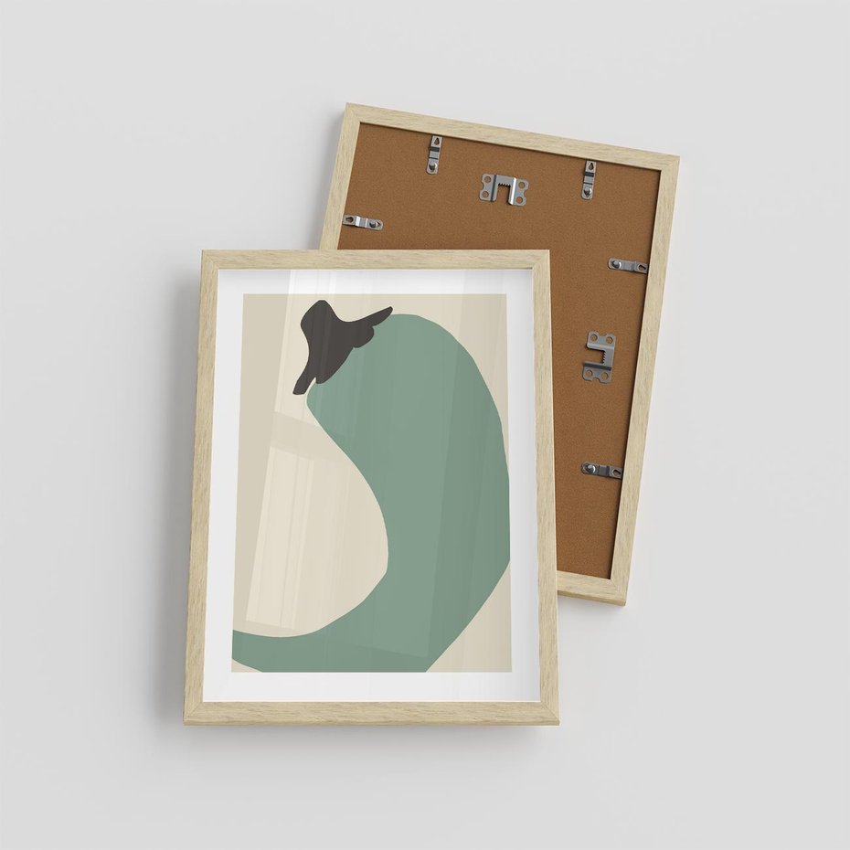 Plakat w ramie 30x40 - Granice Akwareli - abstrakcyjny minimalistyczny obraz, zielona papryczka - rama drewno