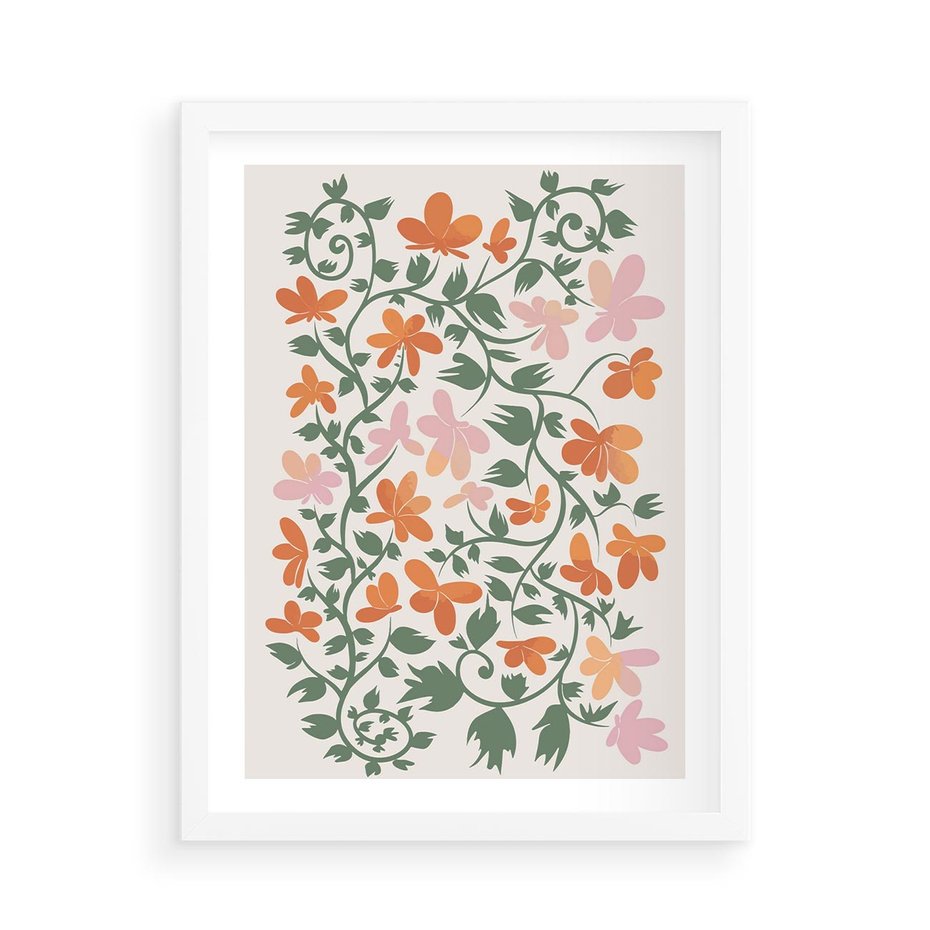 Plakat w ramie 50x70 - Kwiatowa Refleksja - kwiaty polne, plakat - rama biała