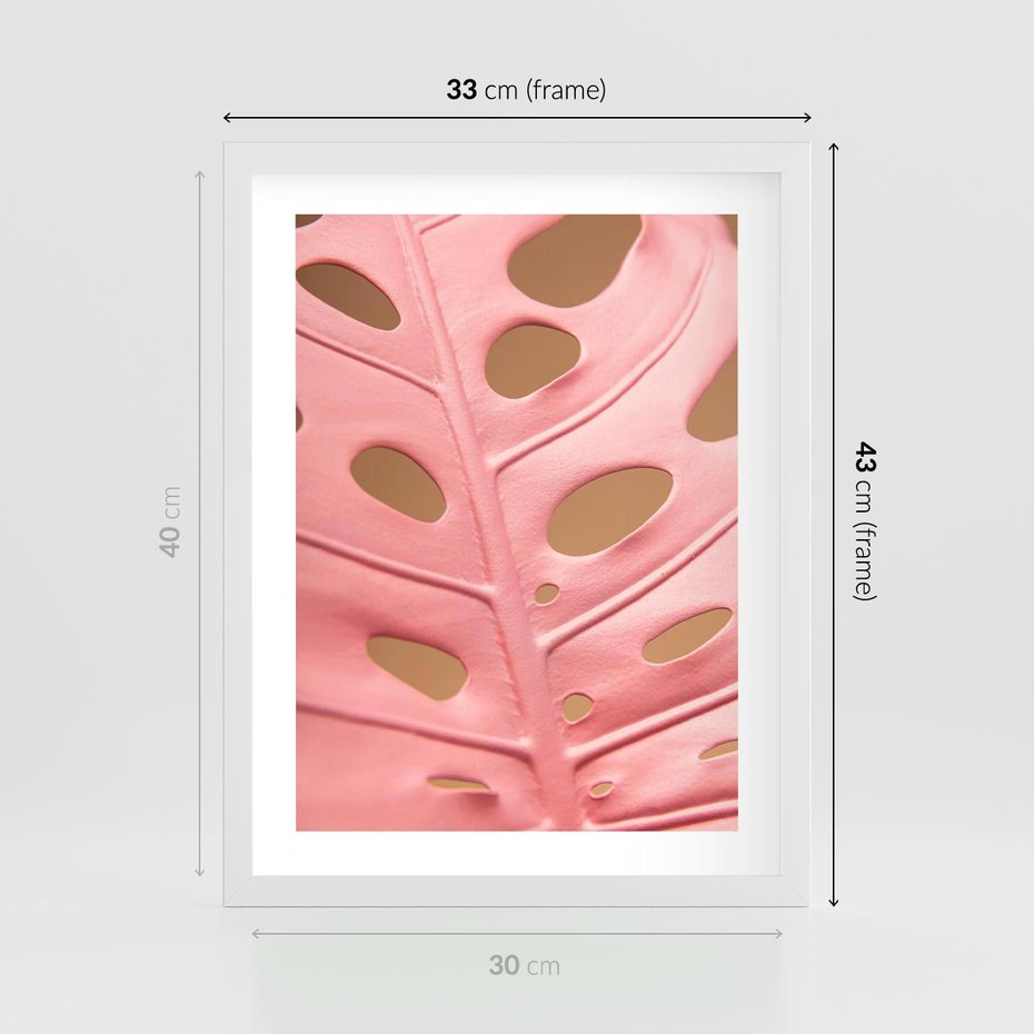 Plakat w ramie 30x40 - Różowy Liść Monstery - różowy liść monstery, nowoczesna fotografia - rama biała