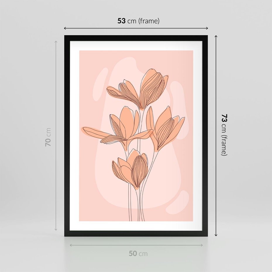 Plakat w ramie 50x70 - Przenikające Kształty - minimalistyczny plakat, pudrowe kwiaty - rama czarna