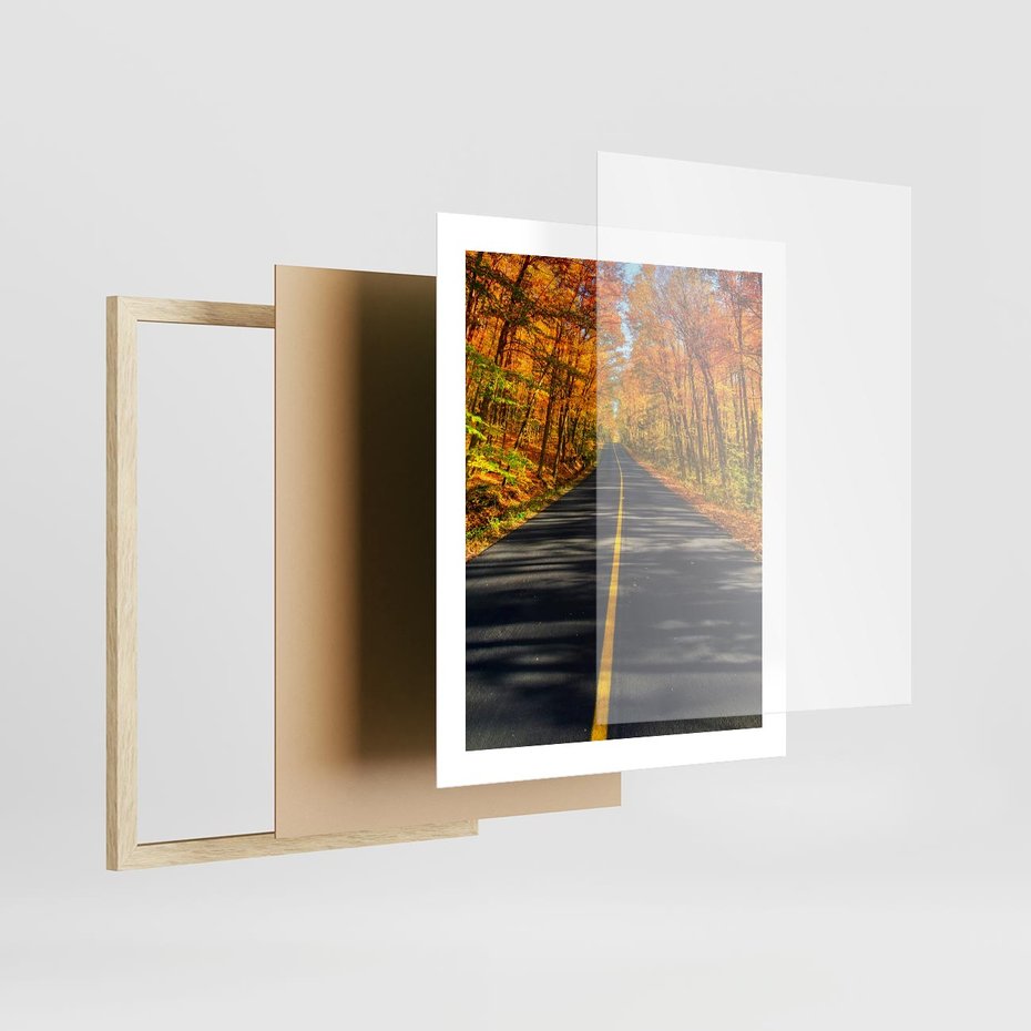 Plakat w ramie 40x50 - Droga przez jesienny las - droga, las - rama drewno