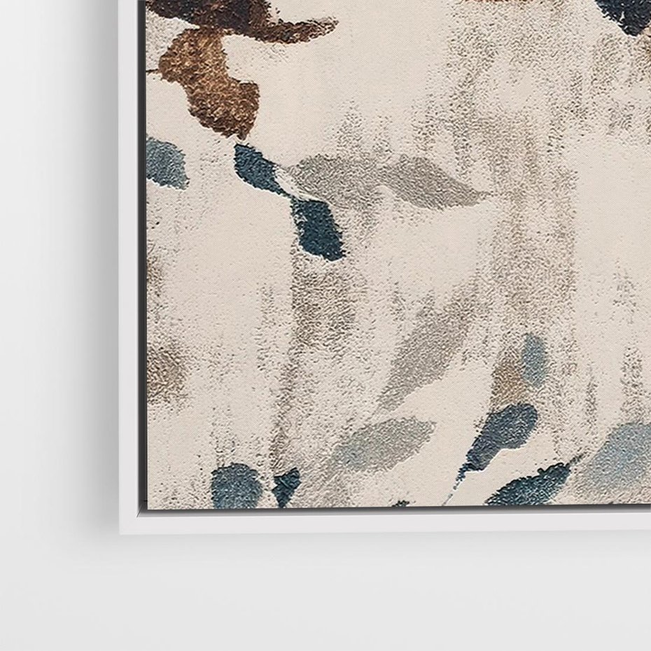 Obraz w ramie 70x50 - Refleksje liściowych barw - abstrakcyjne kształty, przypominają liście - rama biała