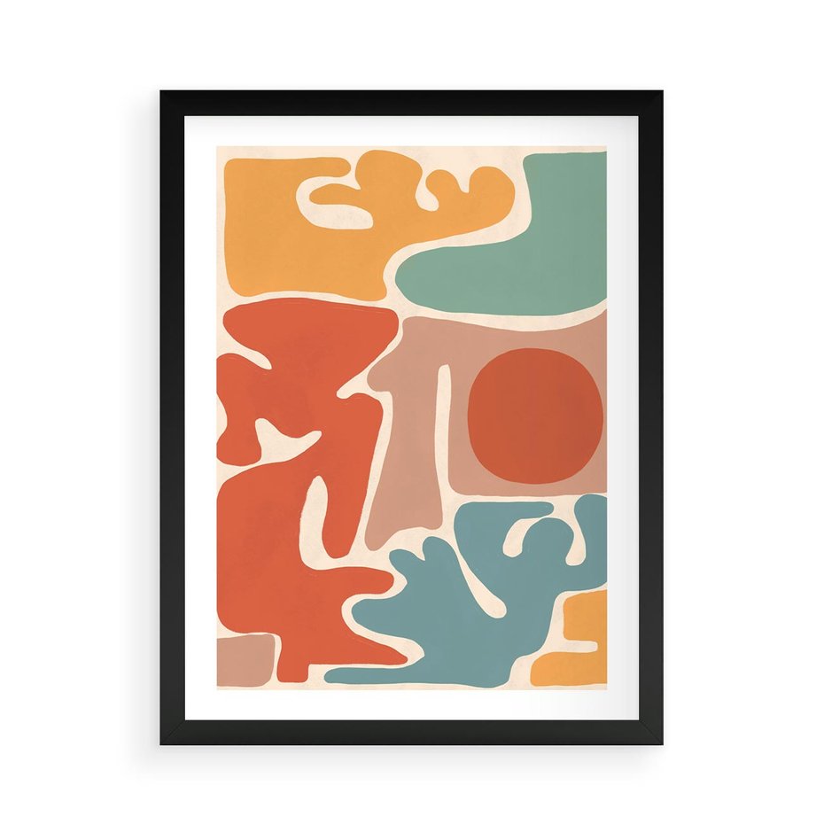 Plakat w ramie 50x70 - Pastelowa Symfonia Kształtów - abstrakcyjne kolorowe formy, pastelowe kolory - rama czarna