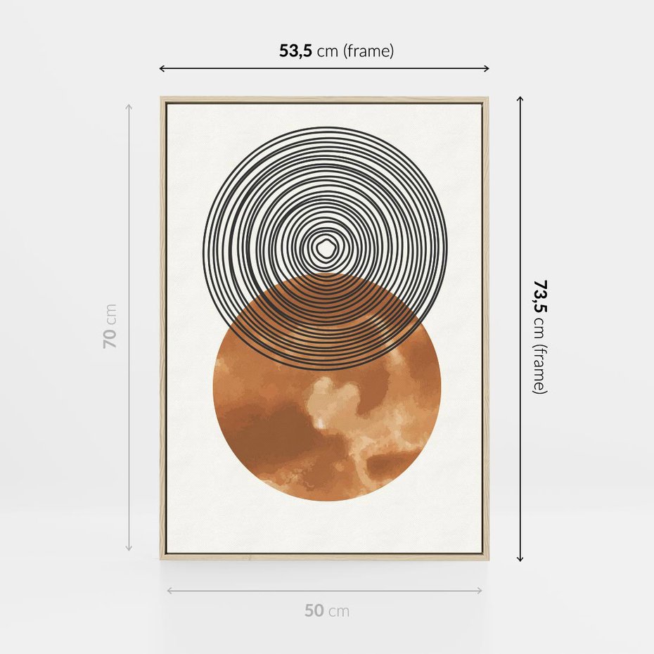 Obraz w ramie 50x70 - Taniec Okręgów - boho obraz, geometria - rama drewno