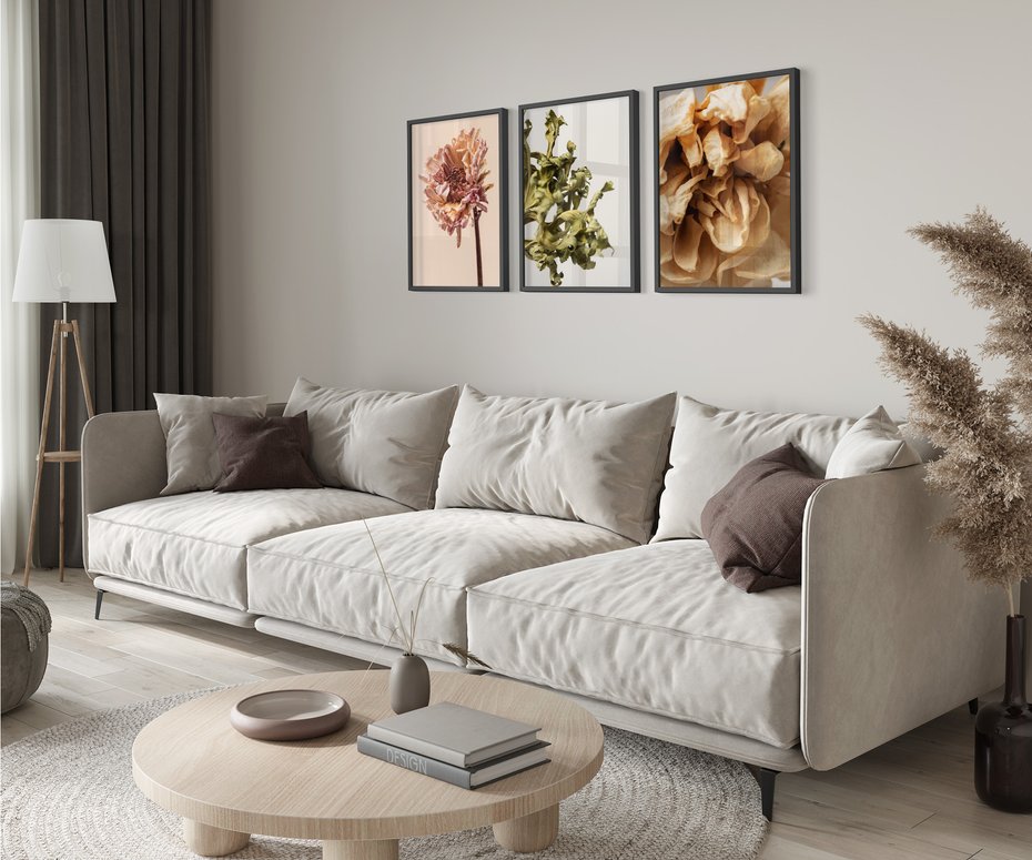 Zestaw obrazy w ramie 40x50 galeria - Suche, kwiaty, boho, minimalizm, płatki - rama czarna