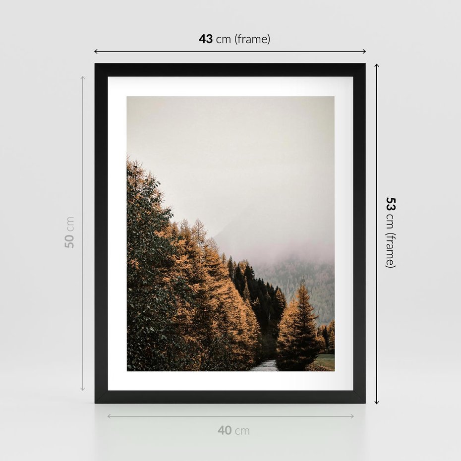 Plakat w ramie 40x50 - Kolorowa Jesień w Górskim Lesie - las, jesień - rama czarna