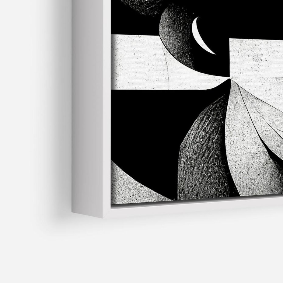 Obraz w ramie 50x50 - Harmonia świateł i cieni - abstrakcja czarno biała, geometria - rama biała