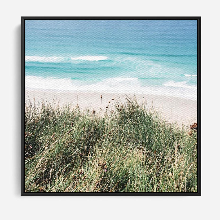 Obraz w ramie 50x50 - Harmonia Natury - widok z wydm, wydmy porośnięte trawami - rama czarna