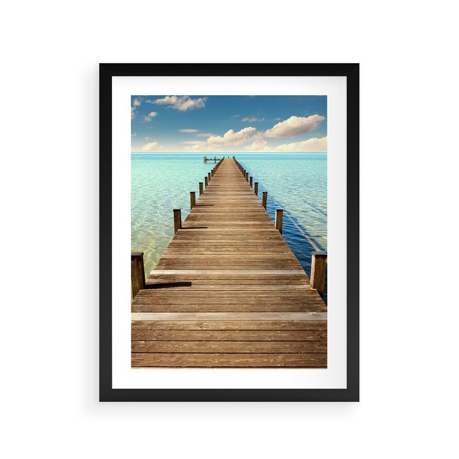 Plakat w ramie 30x40 - Pomost nad morską przestrzenią - pomost, morze - rama czarna