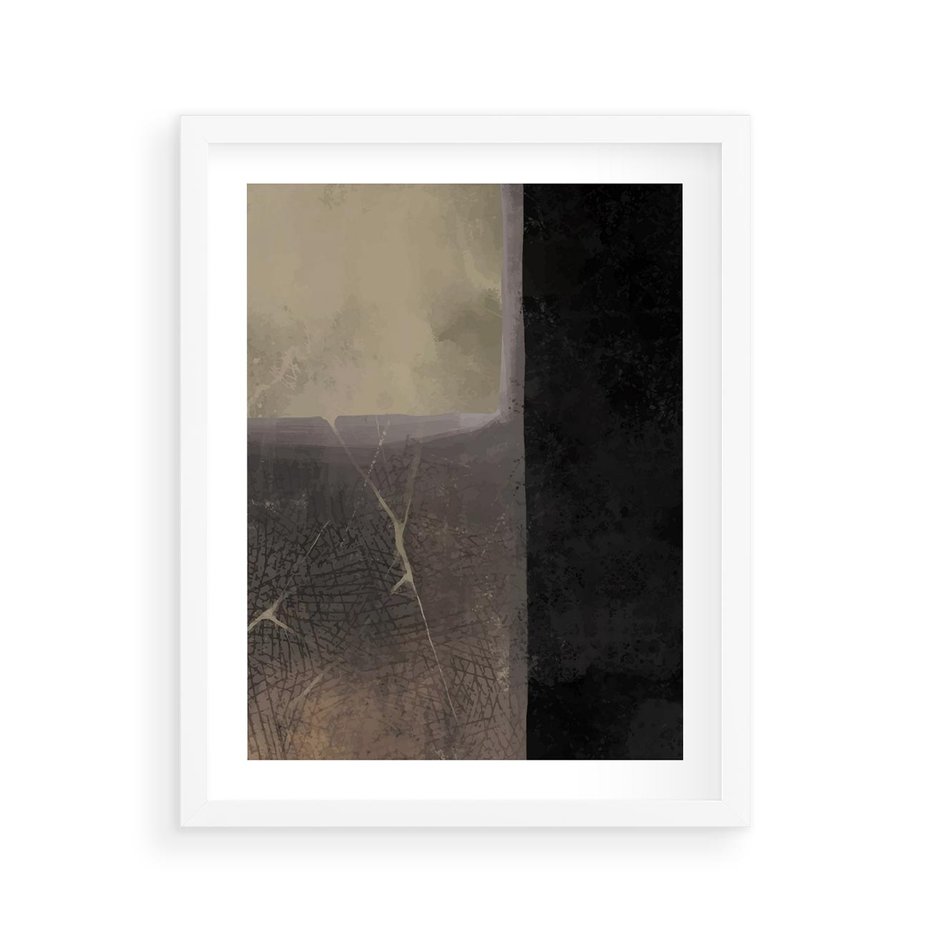 Plakat w ramie 40x50 - Kształty Urywane - mroczny plakat, nowoczesne wnętrza - rama biała