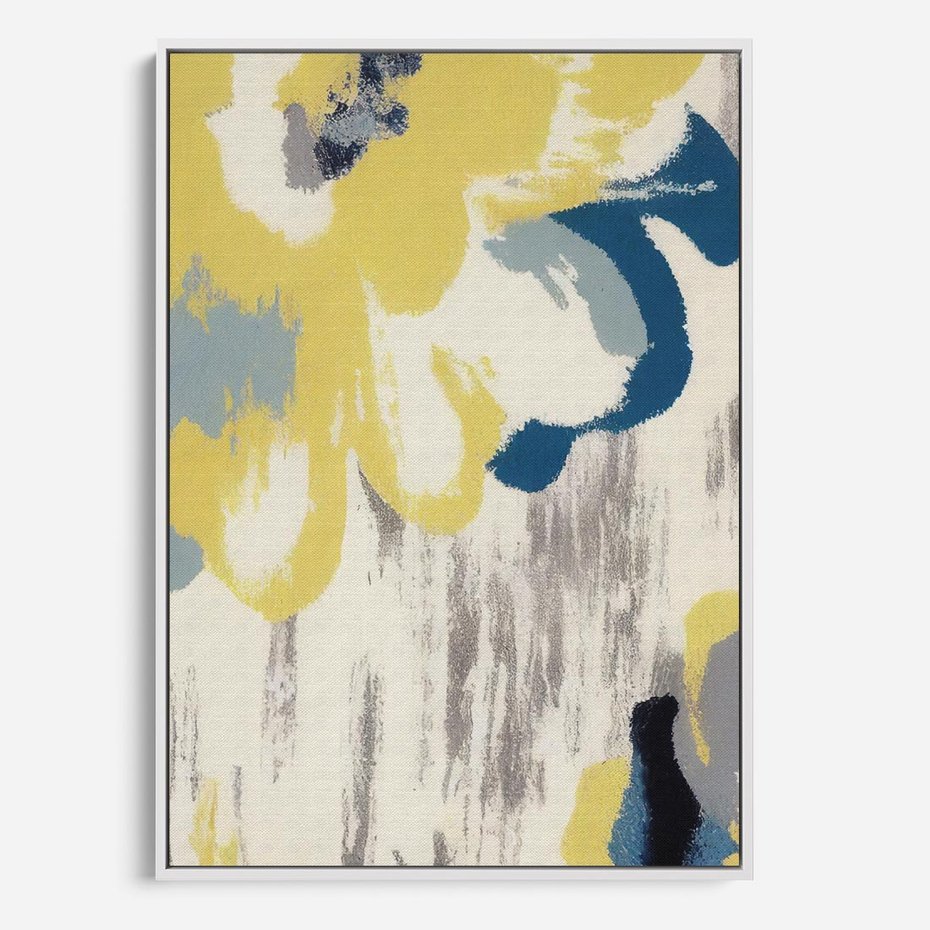 Obraz w ramie 70x100 - Kwiatowe Impresje - malowane duże kwiaty, kolory żółty - rama biała