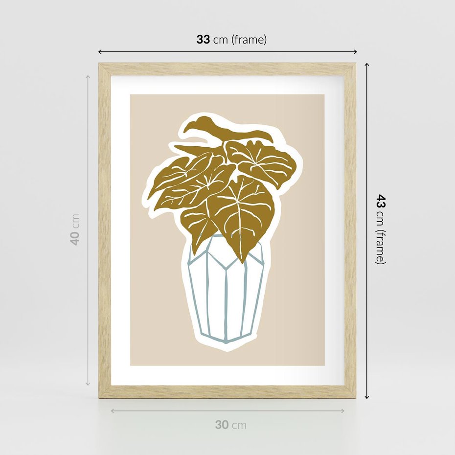 Plakat w ramie 30x40 - Bezgraniczne Marzenia - nowoczesna kompozycja, liście monstery w wazonie - rama drewno