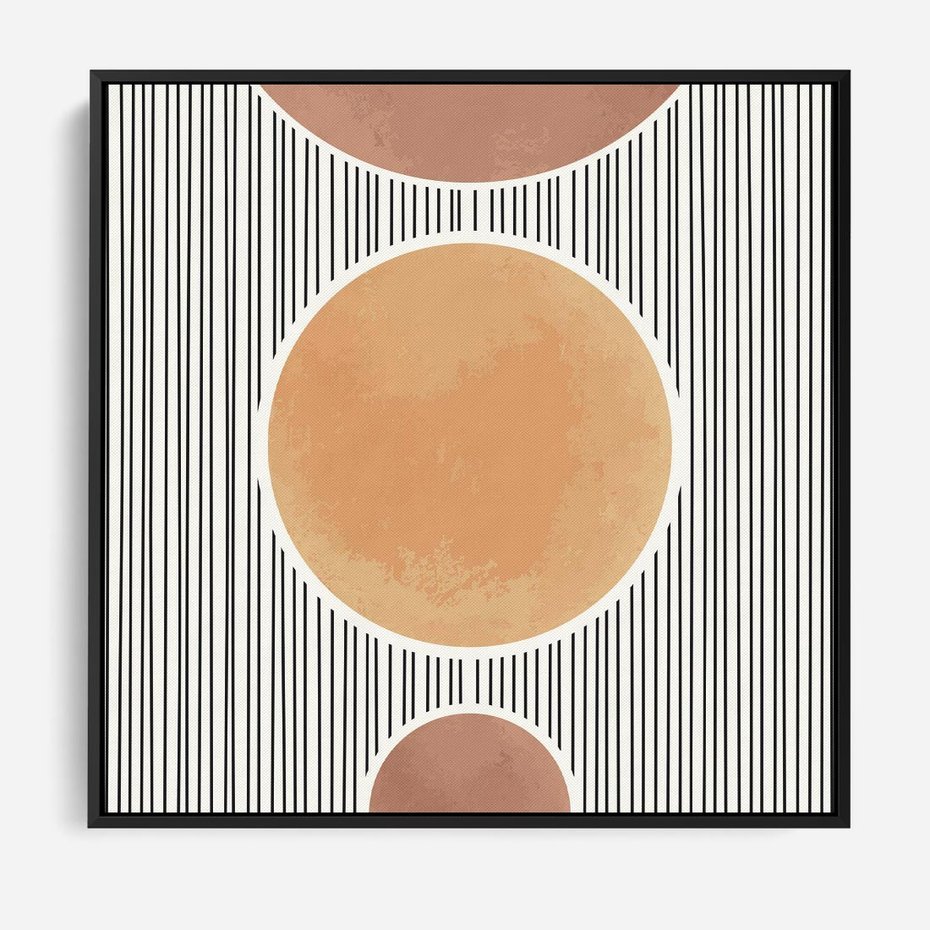 Obraz w ramie 50x50 - Taniec Linii - abstrakcyjna nowoczesna sztuka, koła okręgi - rama czarna