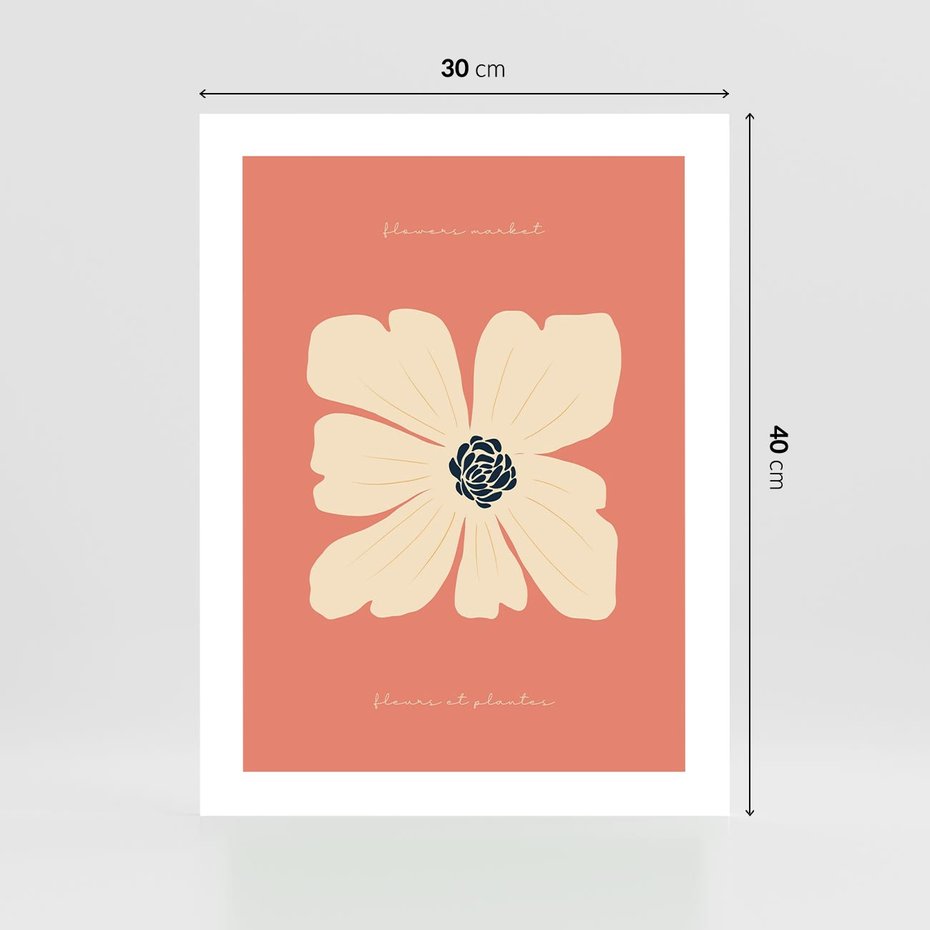 Plakat bez ramy 30x40 - Malowane Kolorowe Echa - minimalistyczna grafika, biały kwiat na różowym tle