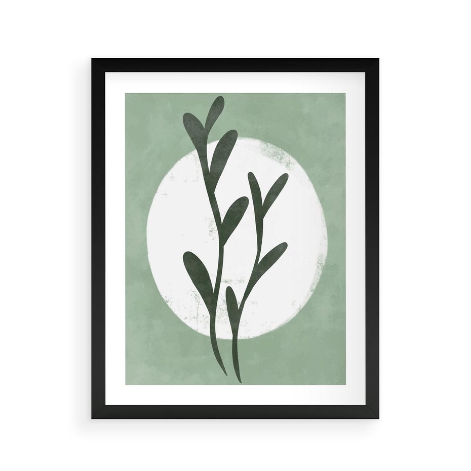 Plakat w ramie 40x50 - Kształty Zielonego Ukojenia - zielony plakat, roślinne motywy - rama czarna