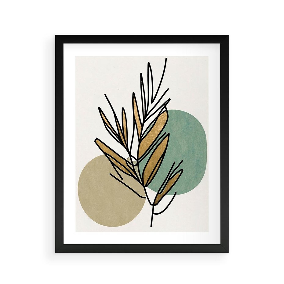 Plakat w ramie 40x50 - Migocące Ścieżki Wizji - abstrakcyjny obraz boho, liście - rama czarna