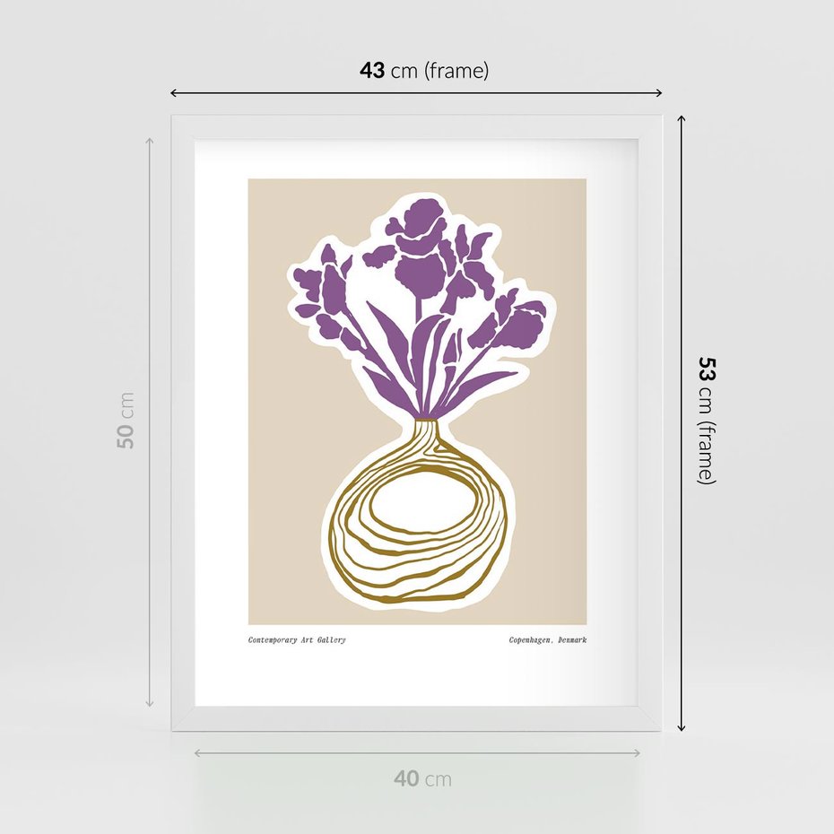 Plakat w ramie 40x50 - Migocące Anomalie - abstrakcyjne liście, kwiaty tropikalne w wazonie - rama biała