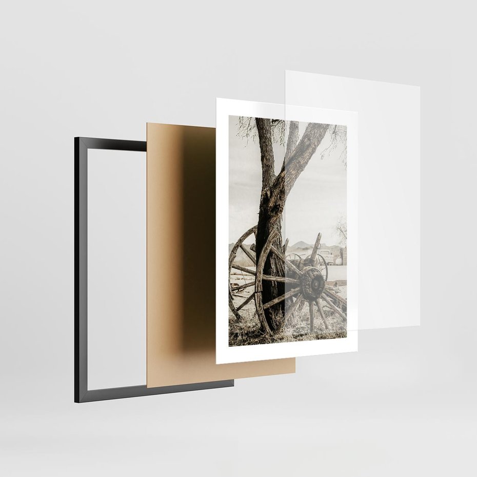 Plakat w ramie 30x40 - Rustykalna Tradycja - koło starego wozu, rustykalny styl - rama czarna