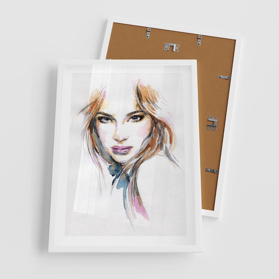Plakat w ramie 50x70 - Abstrakcyjny portret kobiecy - grafika, kobieta - rama biała