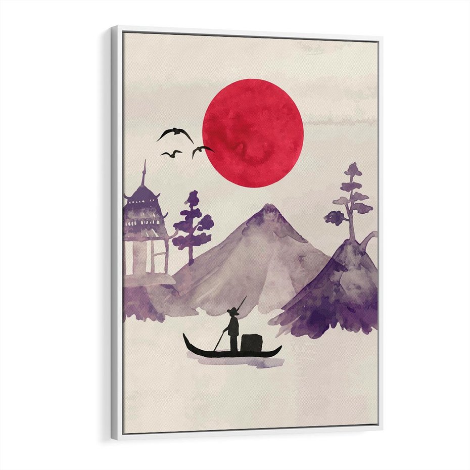 Obraz w ramie 50x70 - Odbicie Słońca - japońska sztuka, akwarela - rama biała