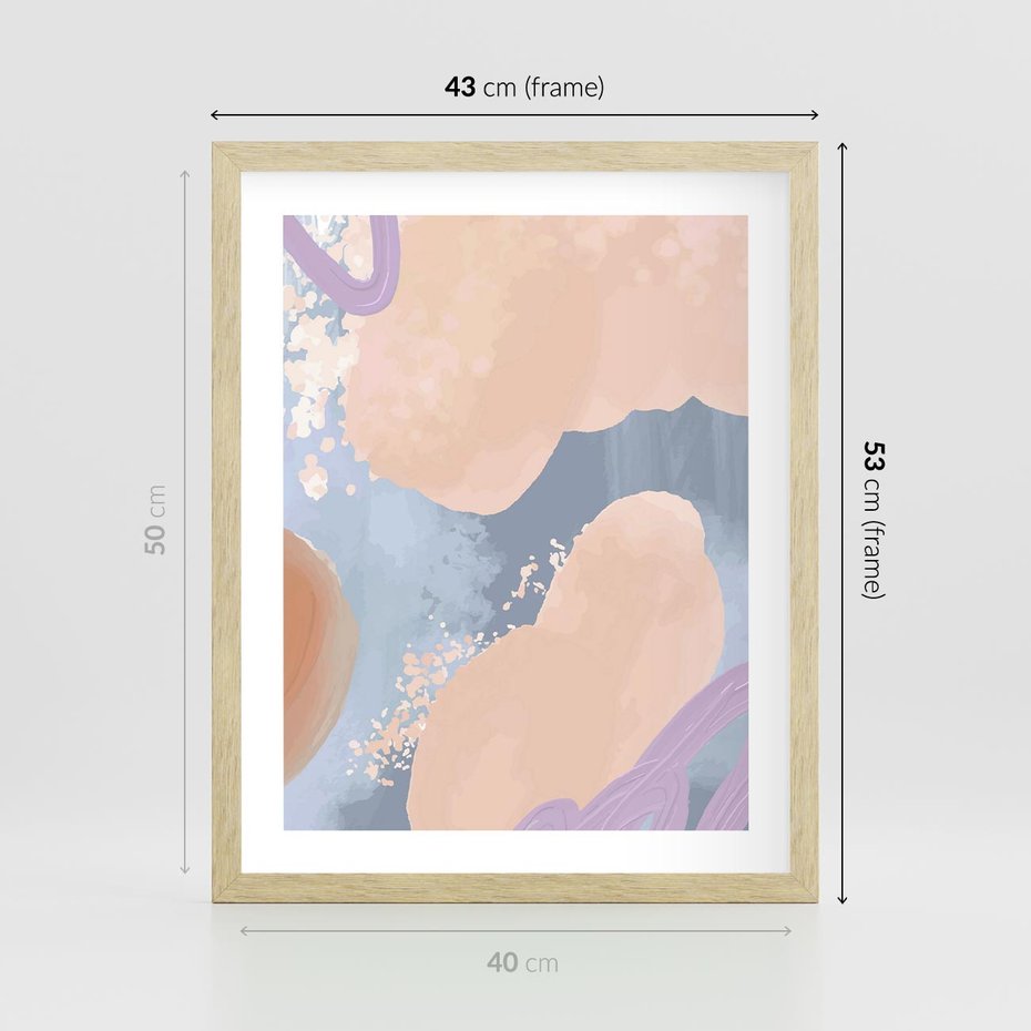 Plakat w ramie 40x50 - Przenikanie Niecodziennych Form - abstrakcyjne akwarelowe plamy, pastele - rama drewno