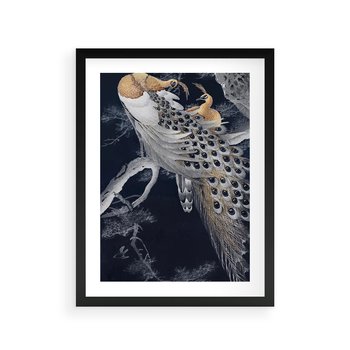 Plakat w ramie 30x40 - Japońskie Pawie - japońska grafika, pawie - rama czarna