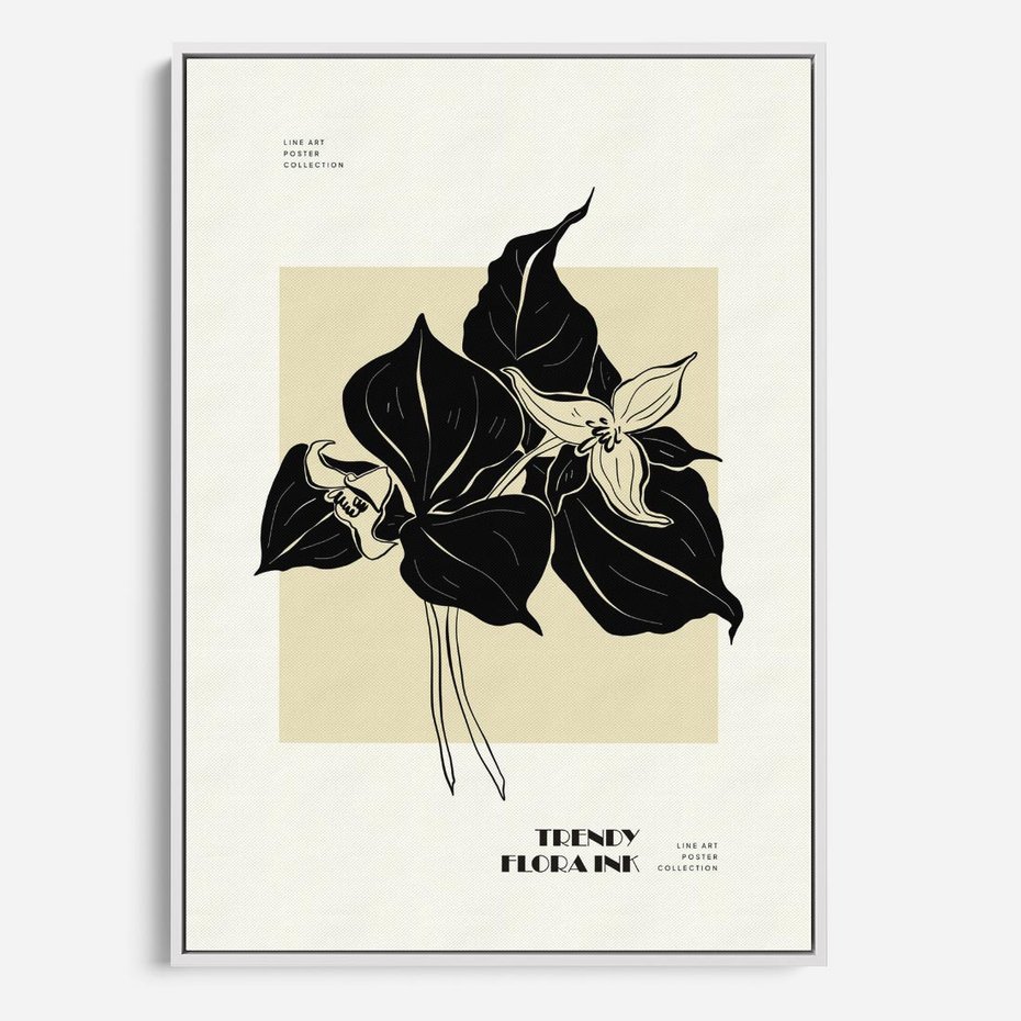 Obraz w ramie 70x100 - Ekspresja w szkicowanych kształtach - kwiaty, typografia - rama biała