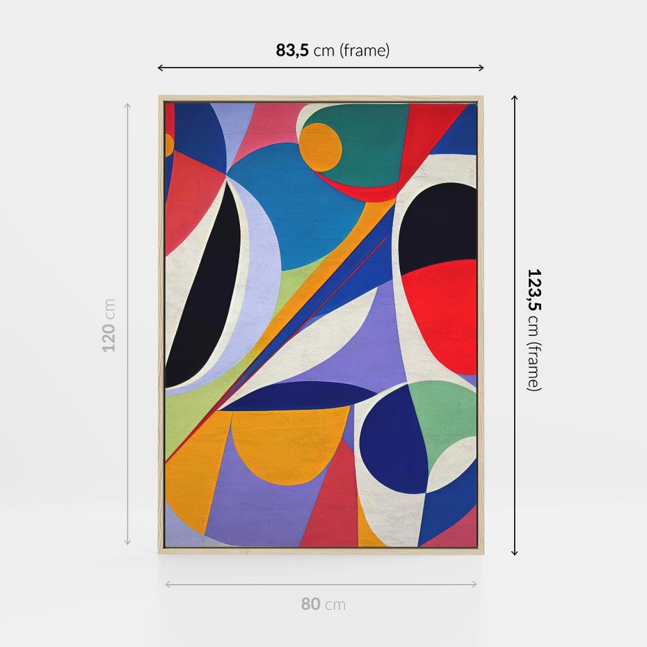 Obraz w ramie 80x120 - Kolorowe Przesunięcia Kształtów - abstrakcyjny obraz olejny, żywe kolory - rama drewno