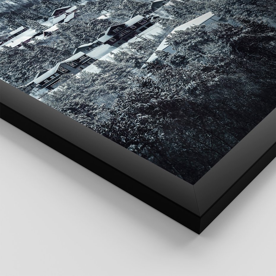 Zestaw obrazy w ramie 40x50 galeria - Norweskie, domki, góry, zima - rama czarna