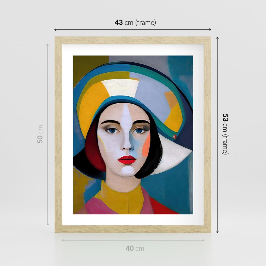 Plakat w ramie 40x50 - Kształtujące Widzenia - abstrakcyjny obraz olejny, portret twarzy kobiety - rama drewno
