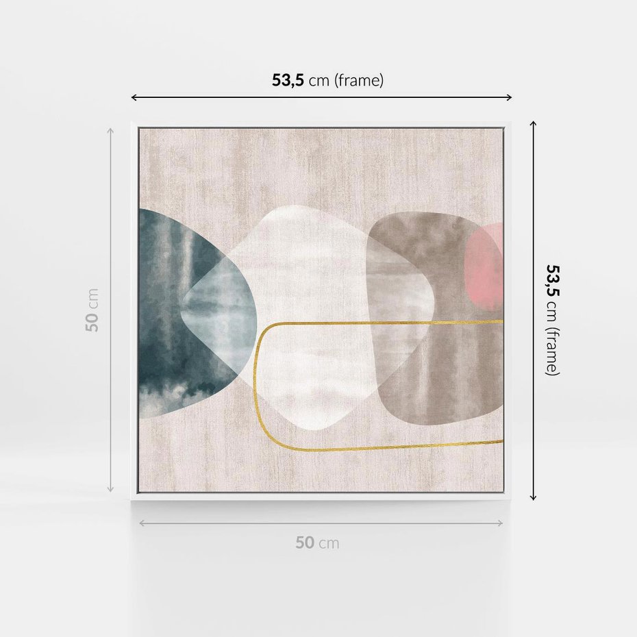 Obraz w ramie 50x50 - Minimalistyczne Plamy Farby - pastelowe geometryczne plamy, akwarela - rama biała