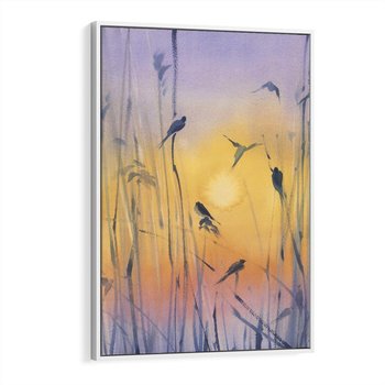 Obraz w ramie 80x120 - Mistyka Poranka nad Szuwaram - wschód słońca w szuwarach, trawy - rama biała