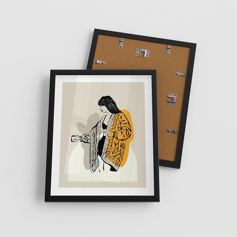 Plakat w ramie 40x50 - Żółte Akcenty w Grafice - grafika, minimalizm - rama czarna