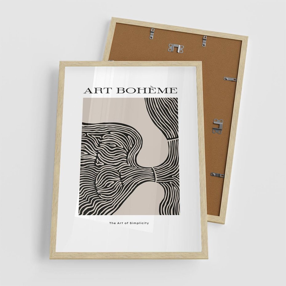 Plakat w ramie 50x70 - Wewnętrzne Zagadki Kształtów - sztuka minimalizmu, biało czarna rycina - rama drewno