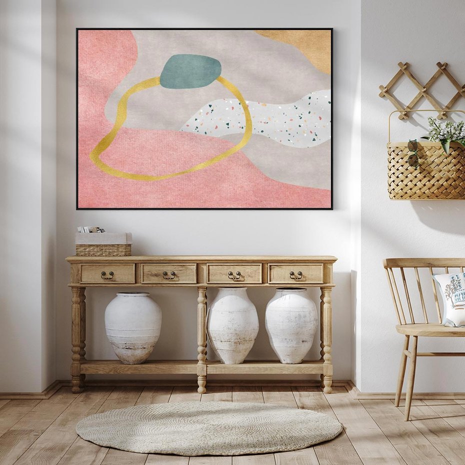 Obraz w ramie 70x50 - Ekspresja w ruchu pędzla - abstrakcja, połączenie kształtów - rama czarna