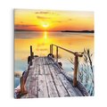 Obraz na płótnie 40x40 - Zachód nad jeziorem z pomostem - pomost, jezioro
