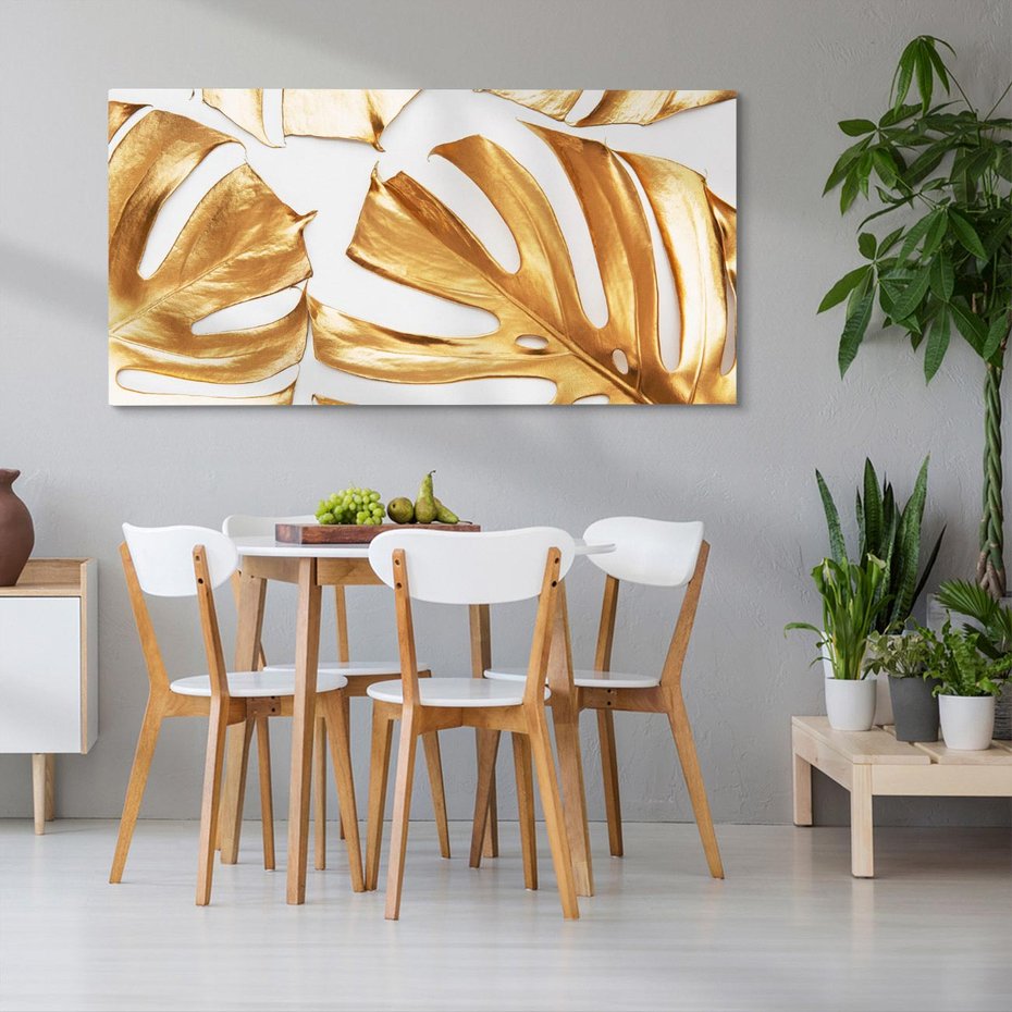 Obraz na płótnie 120x60 - Siła Natury - złote, liście