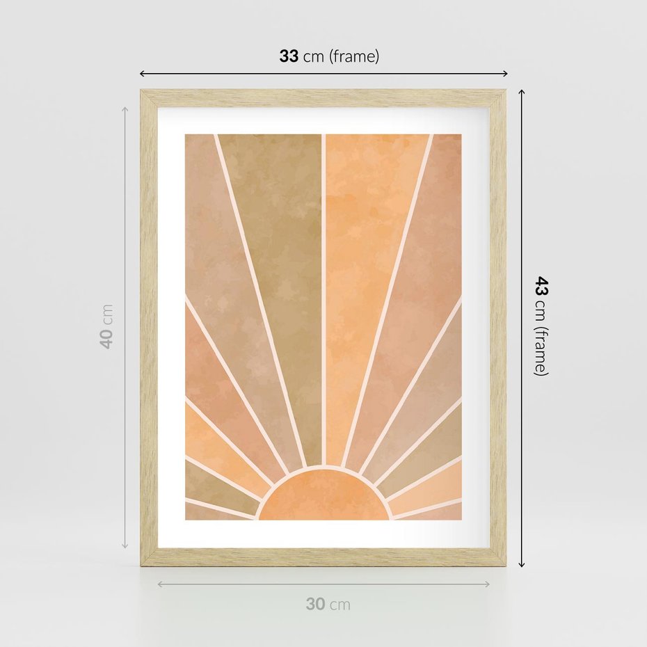 Plakat w ramie 30x40 - Grafika Boho w Odcieniach Pomarańczu - boho słońce, grafika - rama drewno