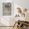 Plakat w ramie 50x70 - Schody we Włoskim Miasteczku - schody, śródziemnomorskie miasteczko - rama biała